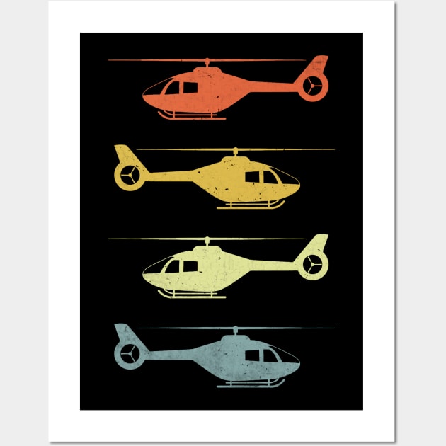Funny Helicopter Pilot Retro Vintage Wall Art by Visual Vibes